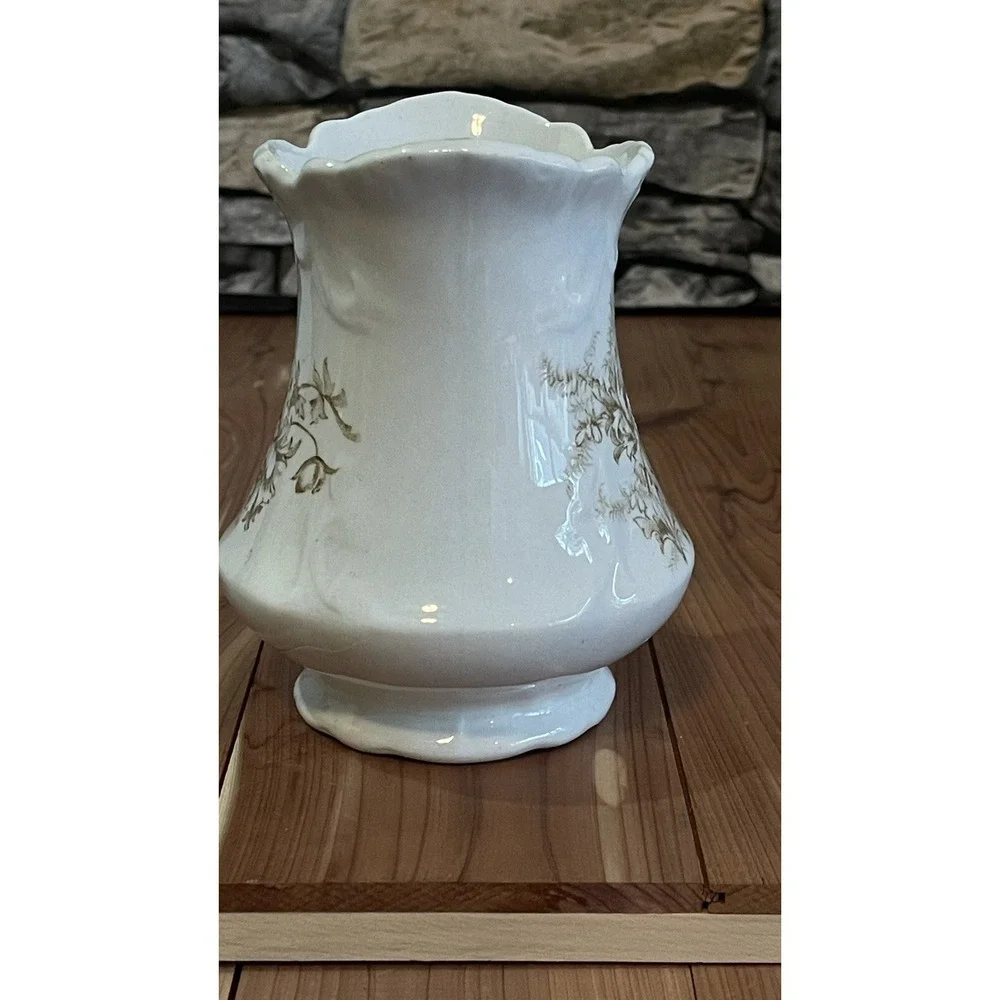 RARE Antique Sterling Porcelain Small Vase Brush Jar White & Floral,